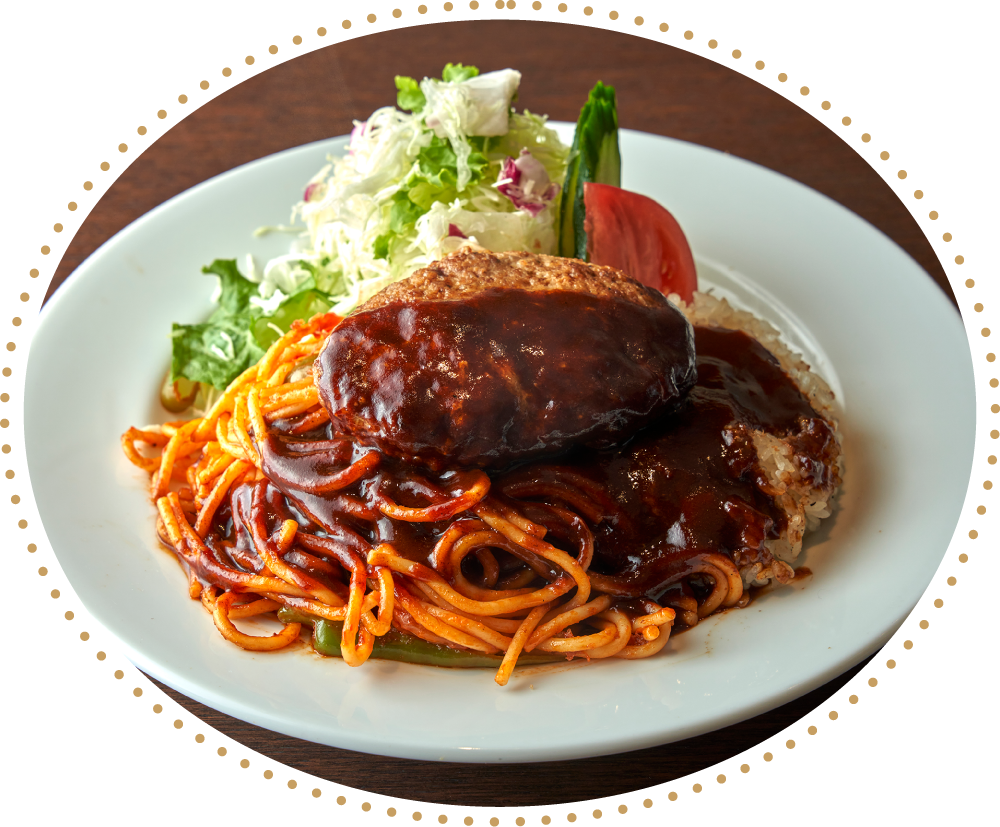 66ダイニング六本木六丁目食堂のメニュー「ハンバーグのトルコライス」のイメージ画像