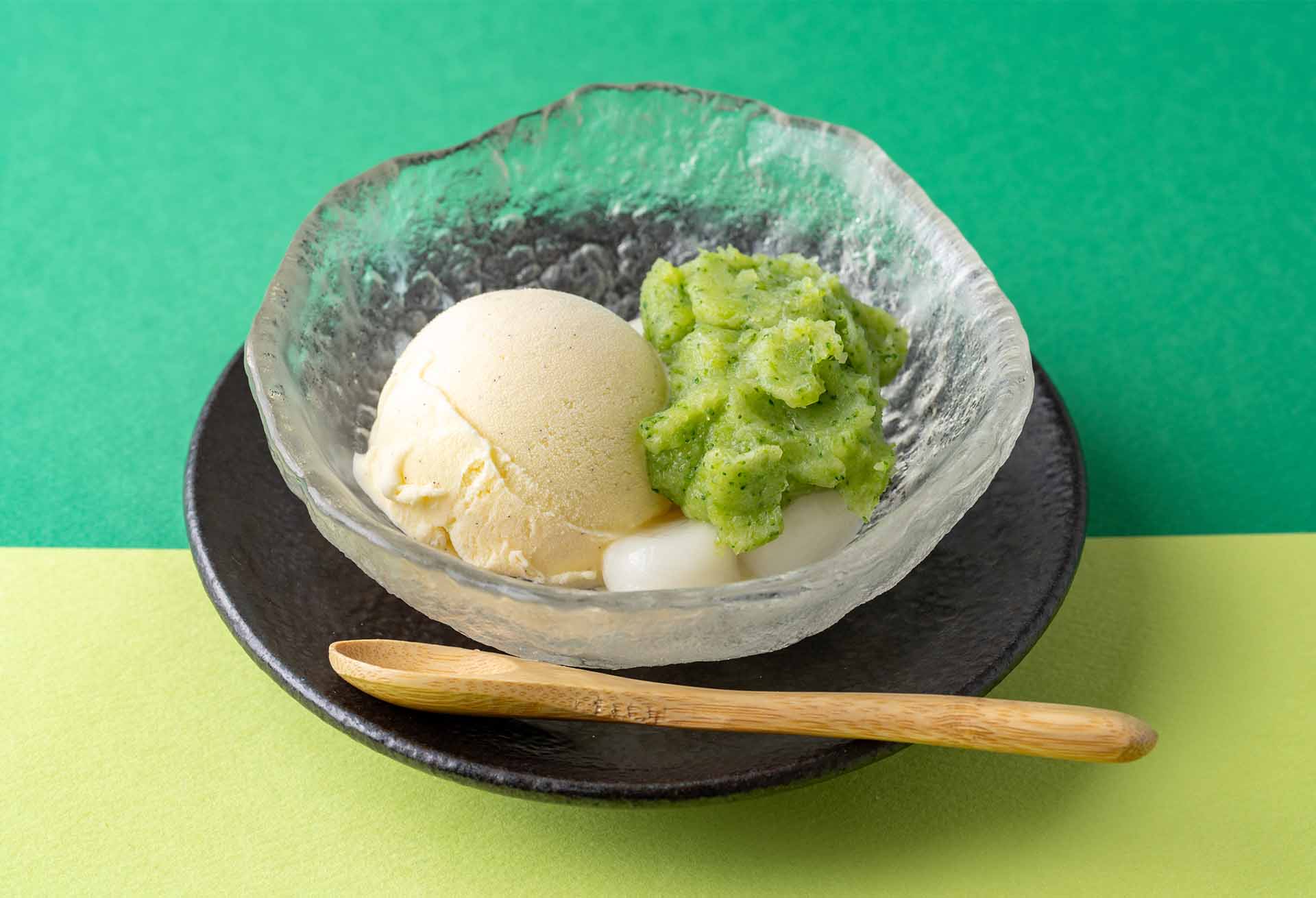 「ブロッコリー餡の白玉団子～バニラアイス添え～」メニューのイメージ1