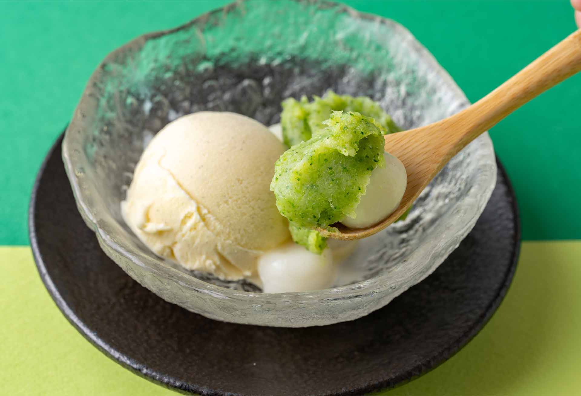 「ブロッコリー餡の白玉団子～バニラアイス添え～」メニューのイメージ2