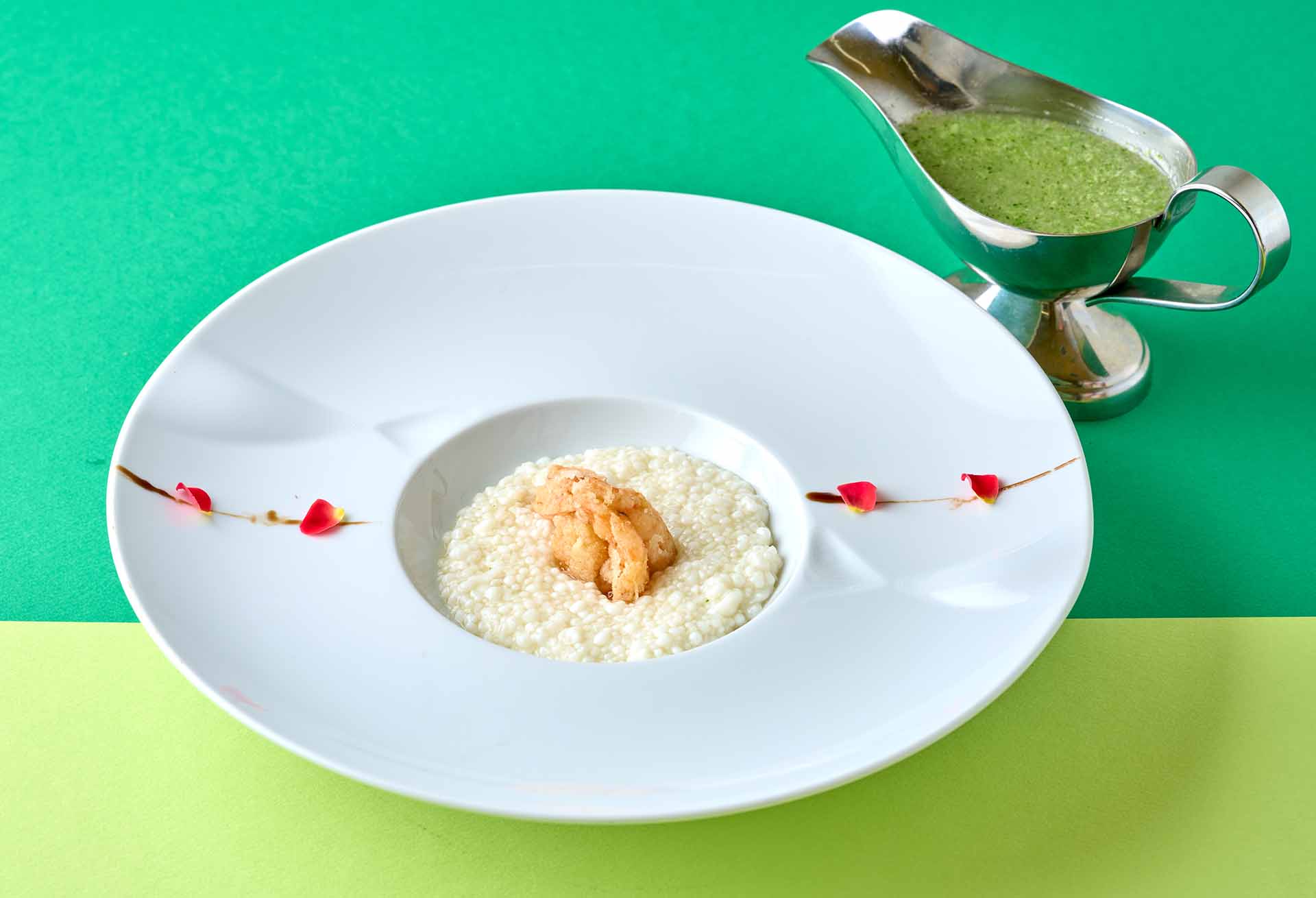 「翡翠蘭花蝦仁～海老と百合根の揚げ物、蟹肉と卵白の淡雪仕立てブロッコリーソースがけ～」メニューのイメージ1