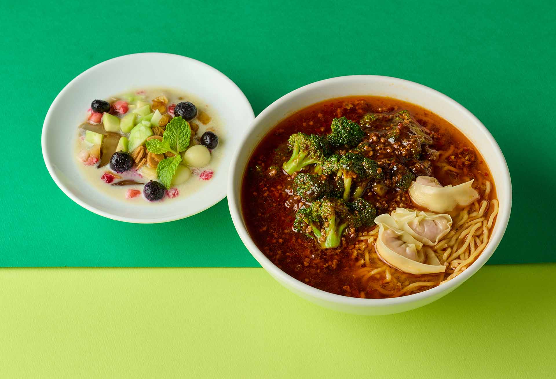 「ブロッコリーづくしの麻婆ワンタン麺＆冰粉」メニューのイメージ1